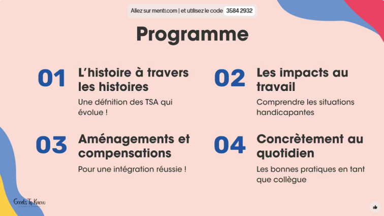 Slide du programme de la conférence sur les TSA - SEEPH