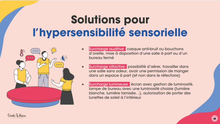 Slide présentant des solutions pour l'hypersensibilité sensorielle de la conf TSA