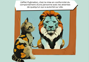 Bout de l'expo Biais et stéréotypes, un chat regarde un lion - SEEPH