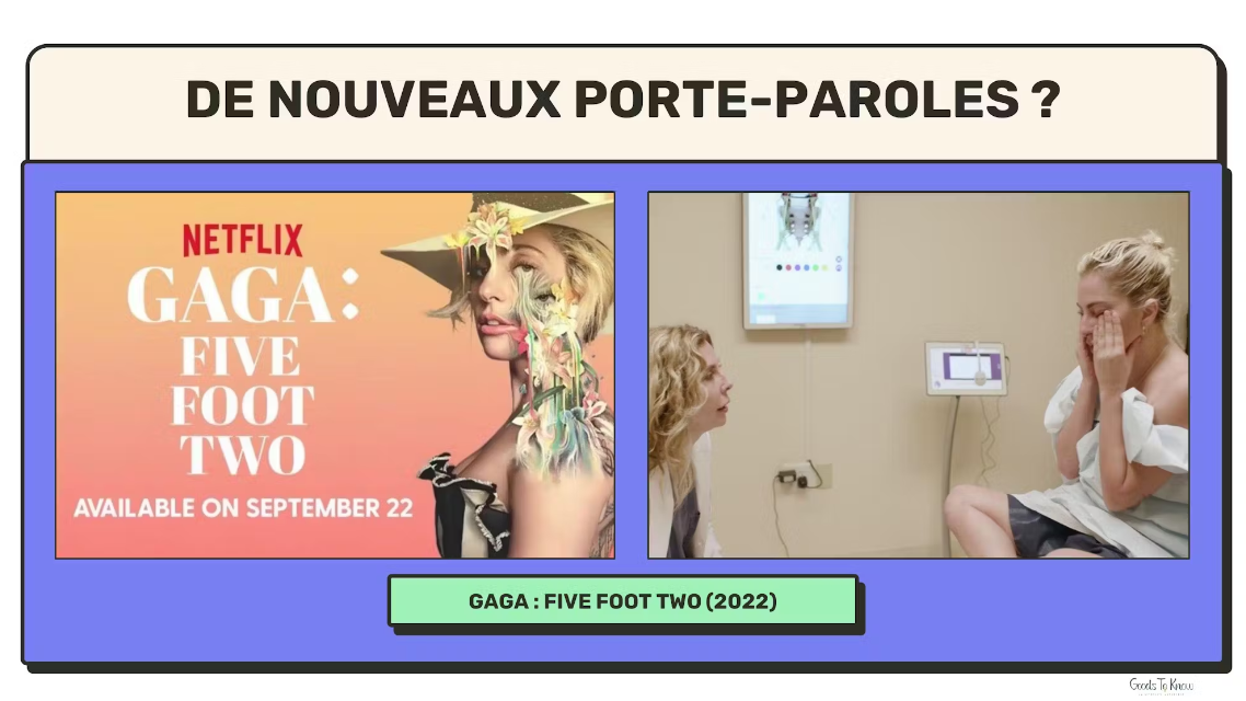 Slide "De nouveau porte-paroles" avec des photos de Lady Gaga, de la conférence pop-culture